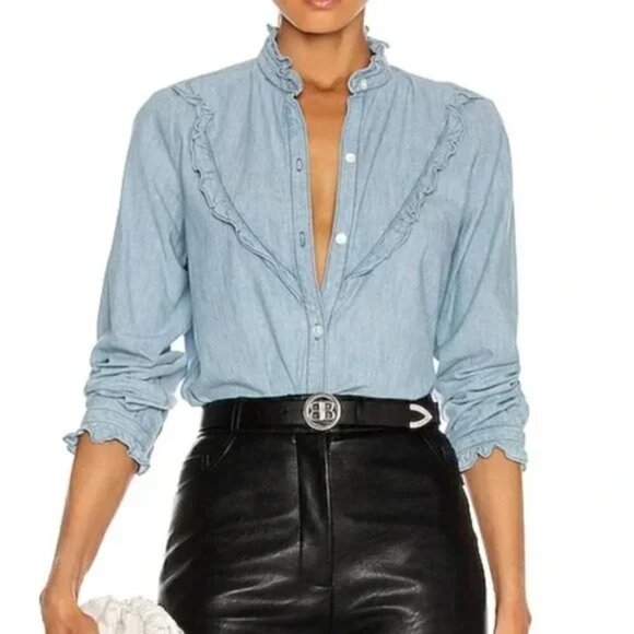 Nili Lotan Marcela Shirt Blouse in Chambray Wash Size S - Picture 1 of 9